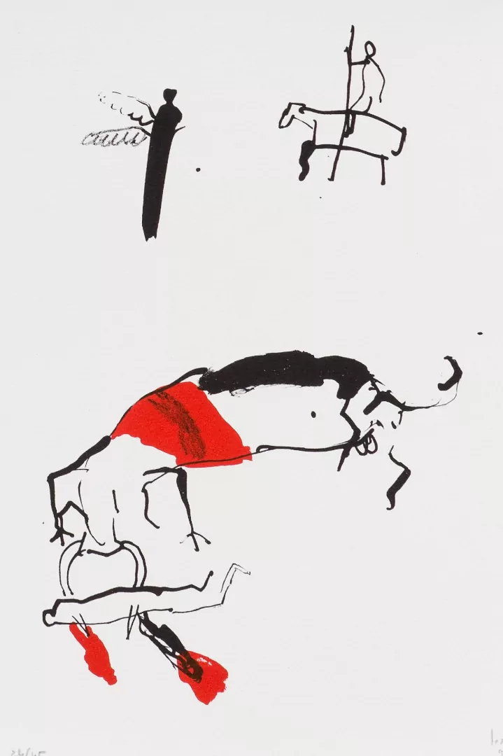 Deuxième lithographie de l'album Corrida - lithographies de Patrick Loste, artiste peintre catalan. Atelier Pousse Caillou à Roquefort des Corbières