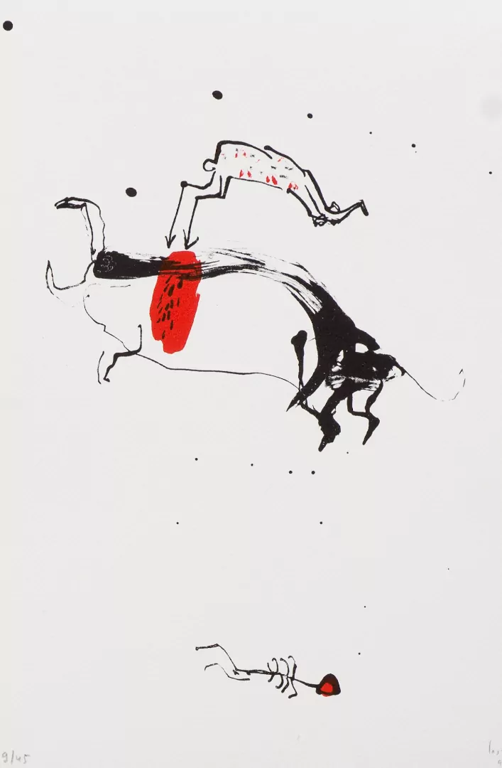 Quatrième lithographie de l'album Corrida - lithographies de Patrick Loste, artiste peintre catalan. Atelier Pousse Caillou à Roquefort des Corbières