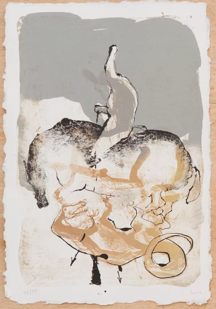 Deuxième lithographie de l'album Saint-Georges et le dragon - lithographies de Patrick Loste, artiste peintre catalan. Atelier Pousse Caillou à Roquefort des Corbières